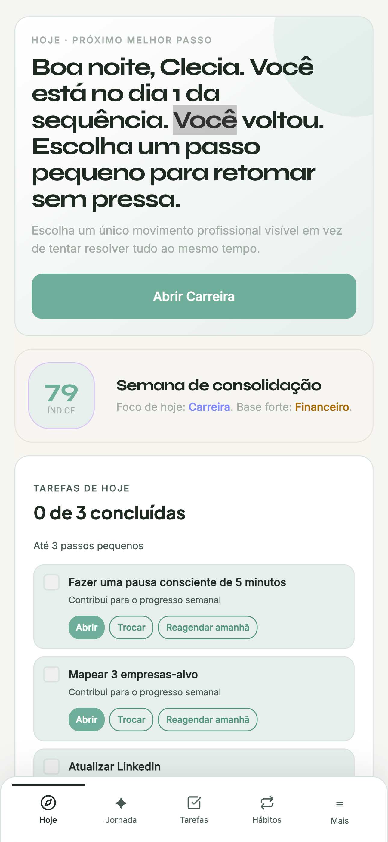 Dashboard Hoje do Rumo
